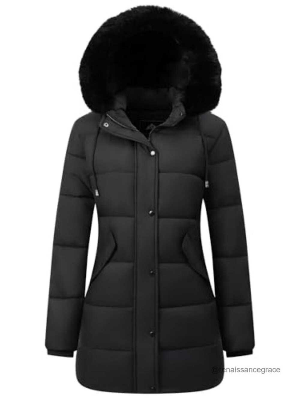 Women's Long Waterproof Parka Quilted Faux Fur Hood Winter Coat